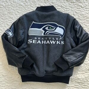 Seattle Seahawks NFL Letterman Jacket Boys Sz 8 Small Classic Varsity Gray Black